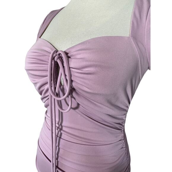 Cinq A Sept NEW Janis Square Neck Tie Front Short Sleeve Midi Dress Purple 4 - Picture 7 of 11